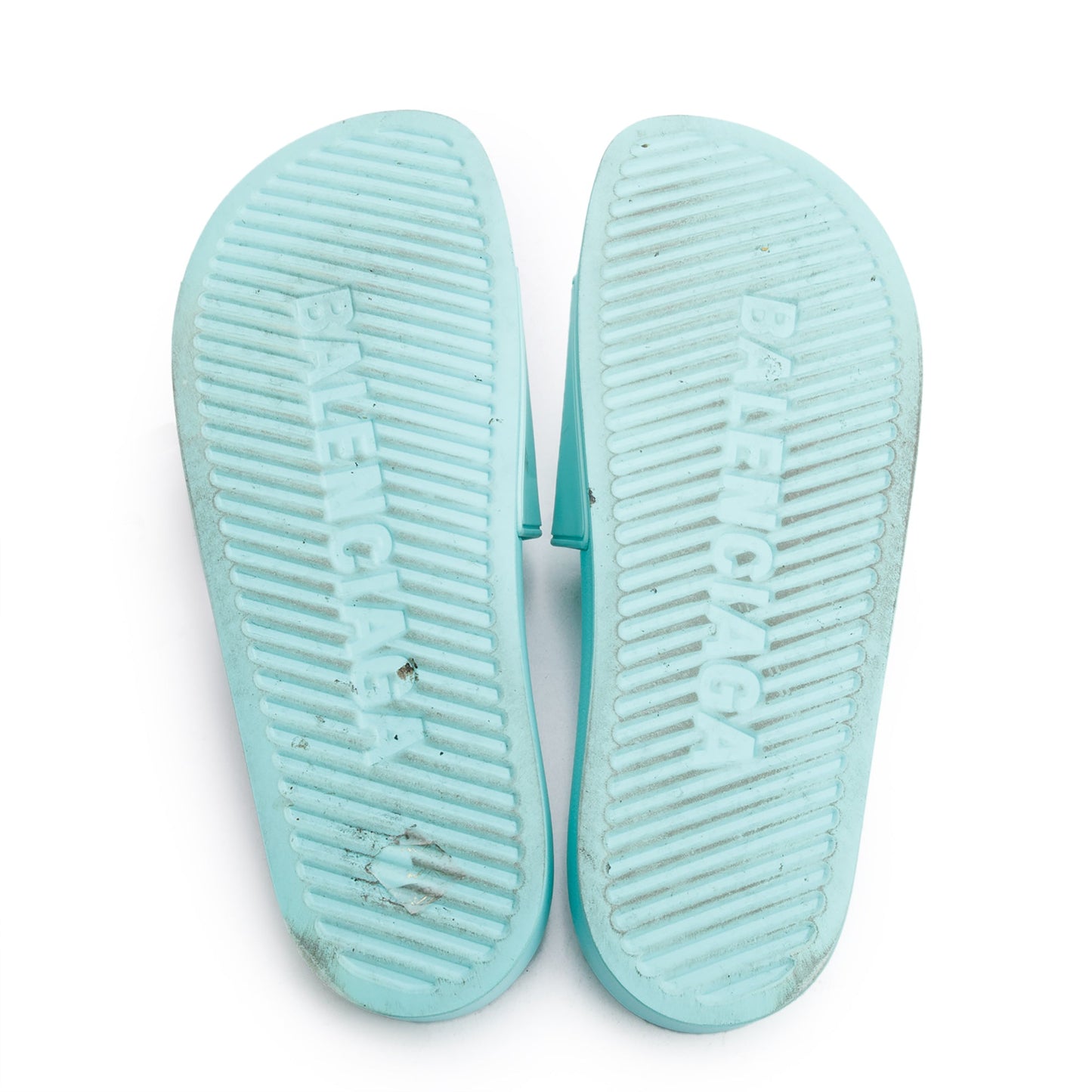 Balenciaga Mint Green Rubber Printed Logo Pool Slide Sandals, Size 45