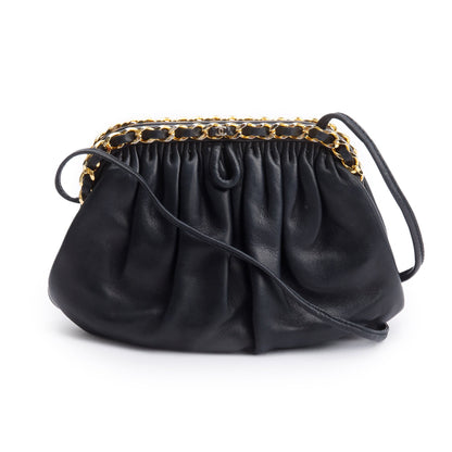 Chanel Black Lambskin Leather Chain-Link Frame Clutch Crossbody