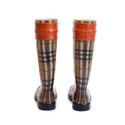 Burberry Wharton Haymarket Check Rubber Tassel Rain Boots, Size 38