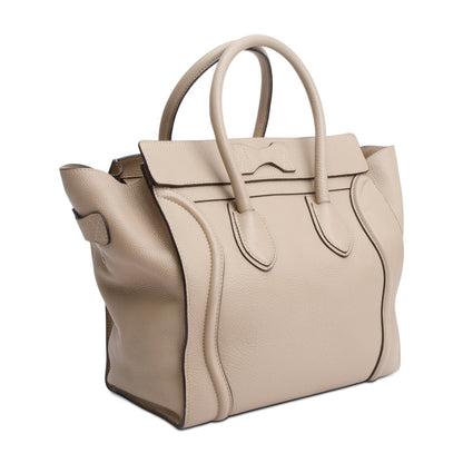 Celine Taupe Drummed Calfskin Leather Mini Luggage Tote