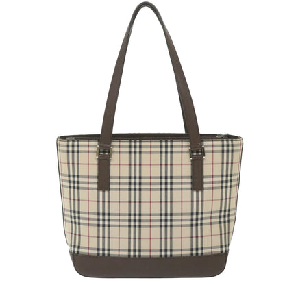 Luxury Burberry Nova Check Tote Bag Nylon Beige Auth 59816