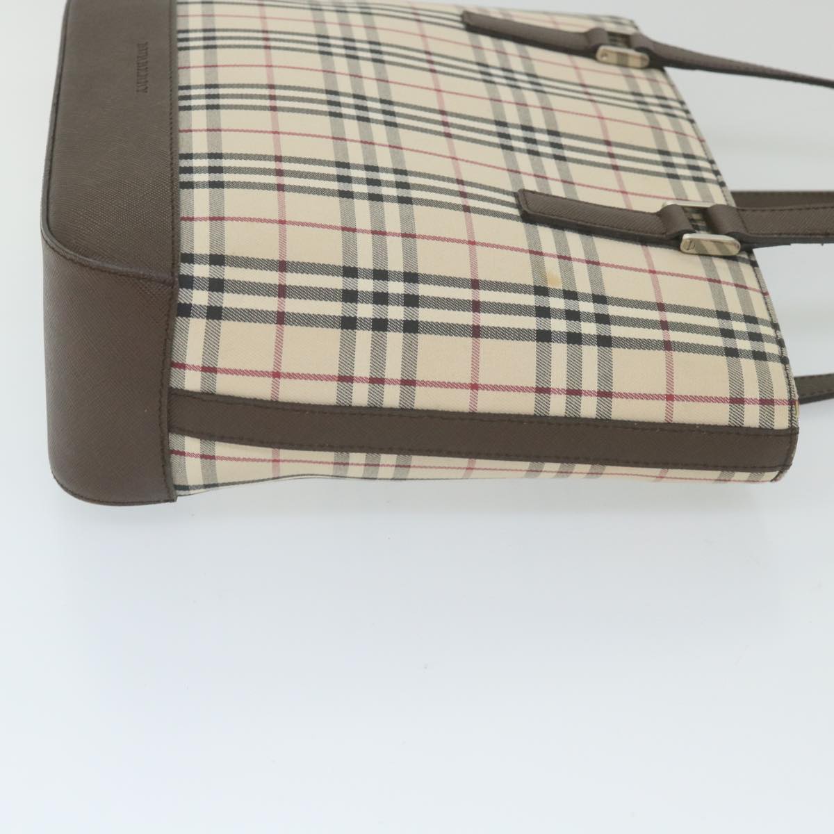 Luxury Burberry Nova Check Tote Bag Nylon Beige Auth 59816