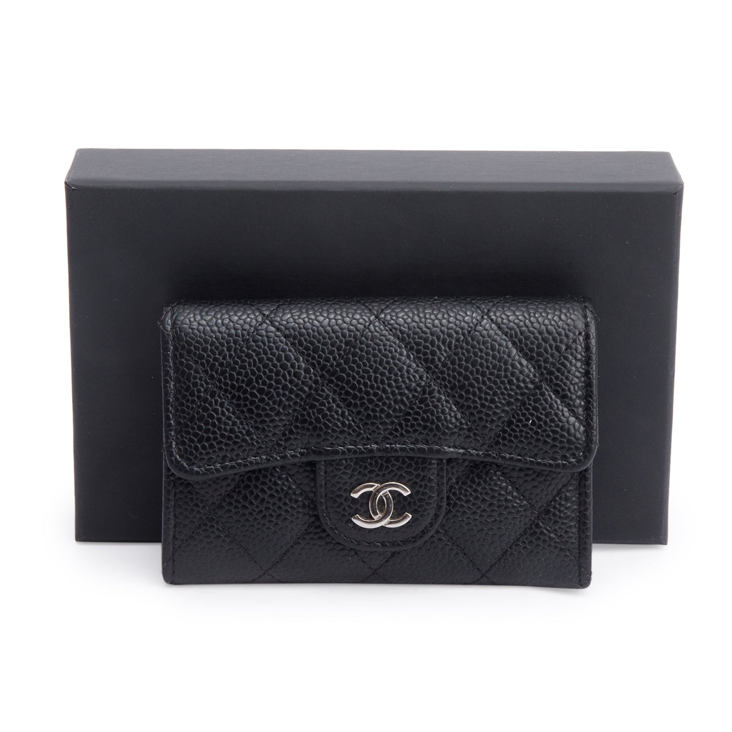 Chanel 2021 Black Quilted Caviar Leather Classic Flap Card Holder