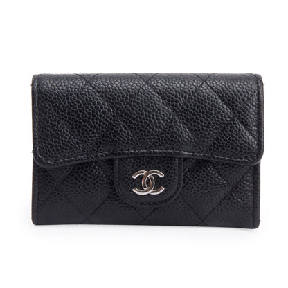 Chanel 2021 Black Quilted Caviar Leather Classic Flap Card Holder