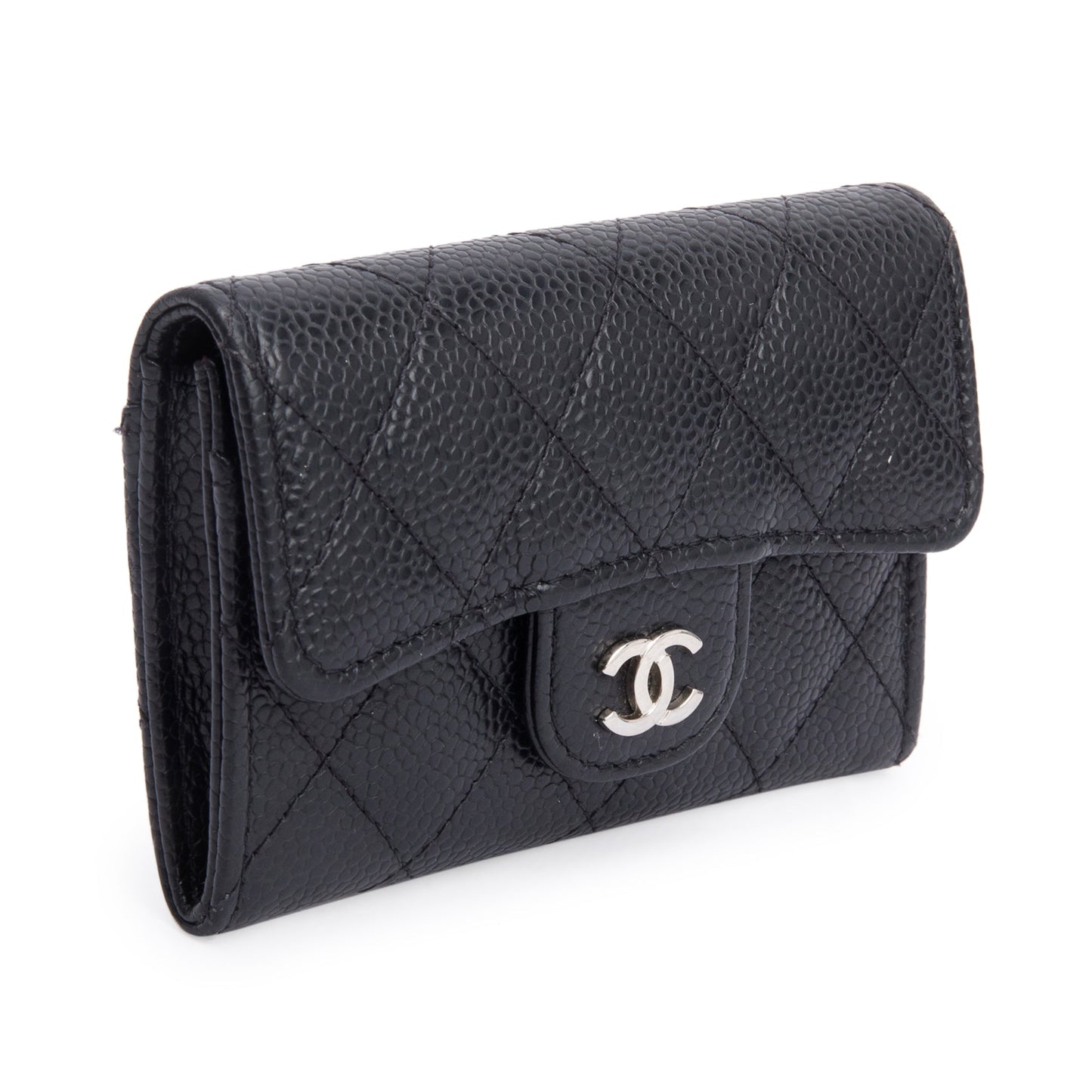 Chanel 2021 Black Quilted Caviar Leather Classic Flap Card Holder