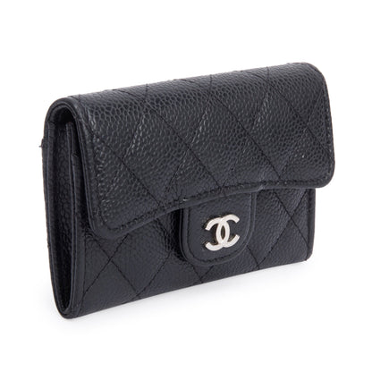 Chanel 2021 Black Quilted Caviar Leather Classic Flap Card Holder