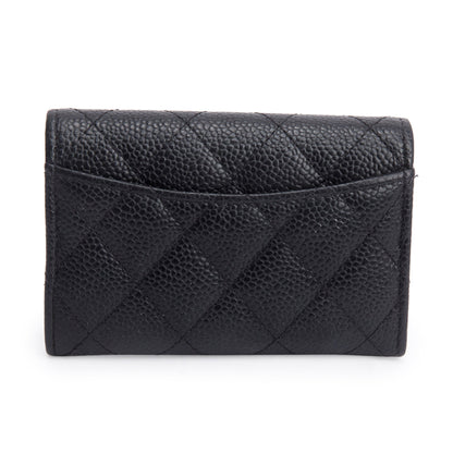 Chanel 2021 Black Quilted Caviar Leather Classic Flap Card Holder