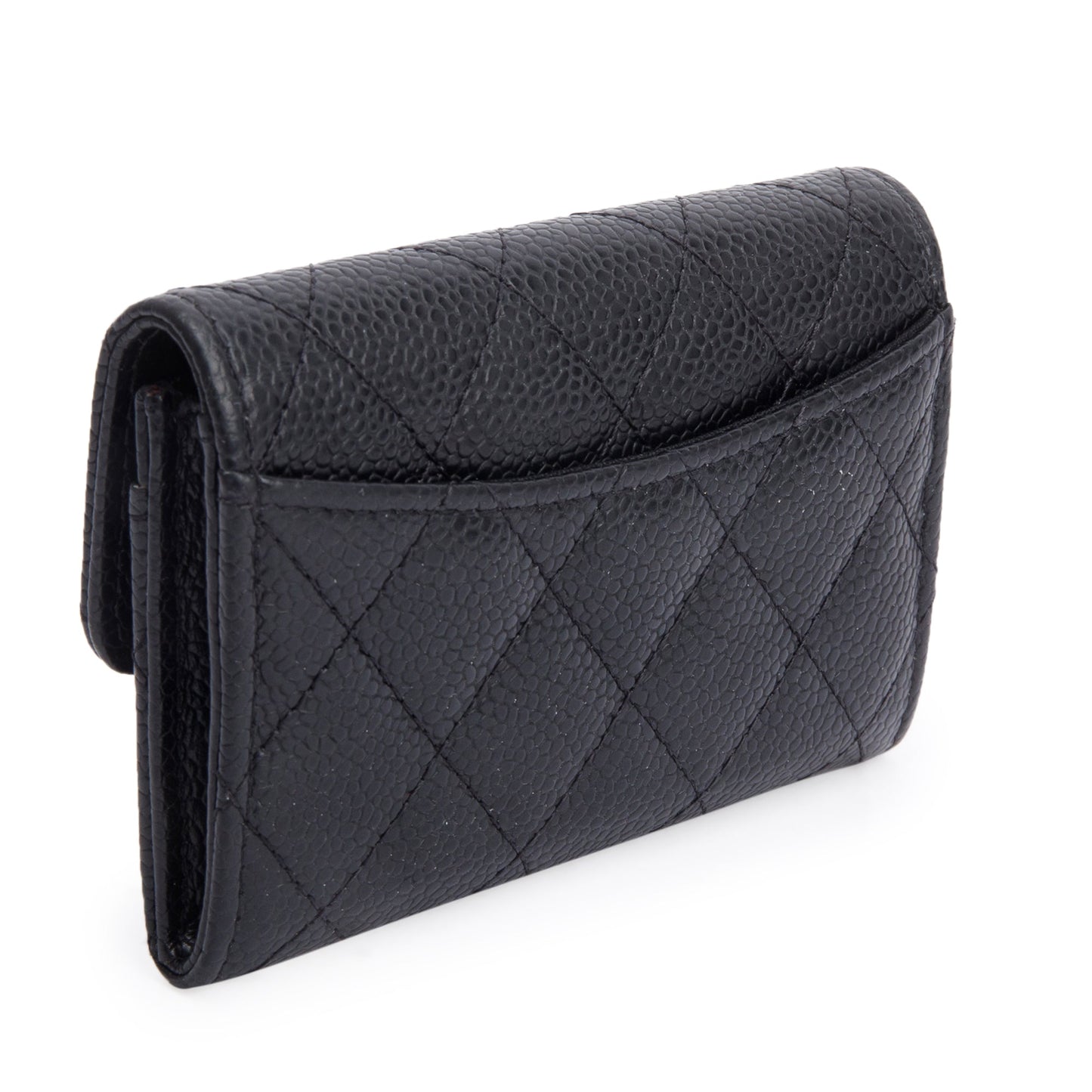 Chanel 2021 Black Quilted Caviar Leather Classic Flap Card Holder