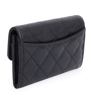 Chanel 2021 Black Quilted Caviar Leather Classic Flap Card Holder