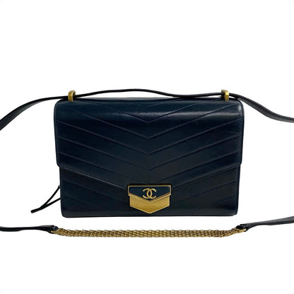 CHANEL Shoulder Bag leather Navy