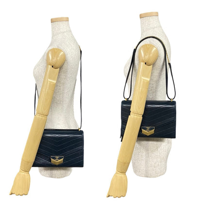 CHANEL Shoulder Bag leather Navy