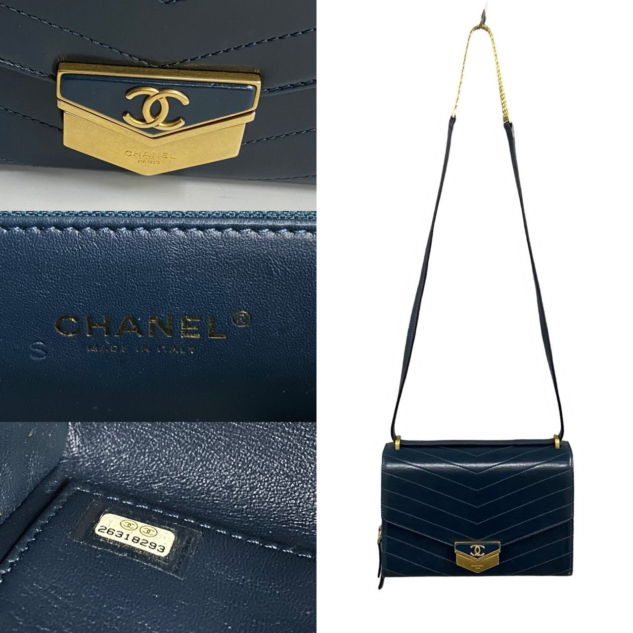 CHANEL Shoulder Bag leather Navy