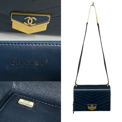 CHANEL Shoulder Bag leather Navy