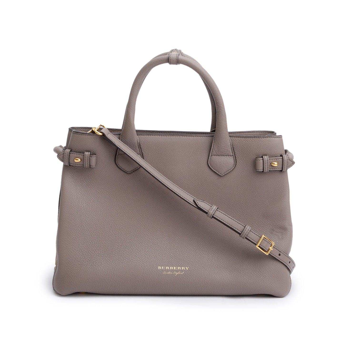 Burberry Grey Calfskin Leather House Check Medium Banner Tote