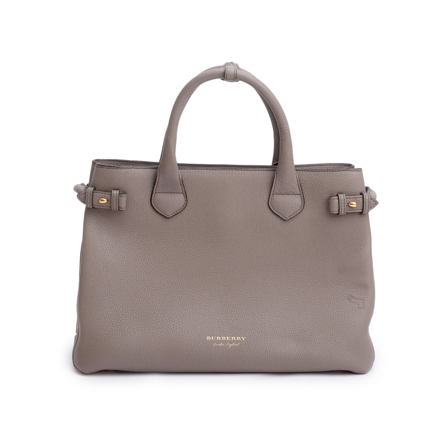 Burberry Grey Calfskin Leather House Check Medium Banner Tote