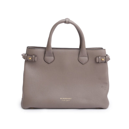 Burberry Grey Calfskin Leather House Check Medium Banner Tote