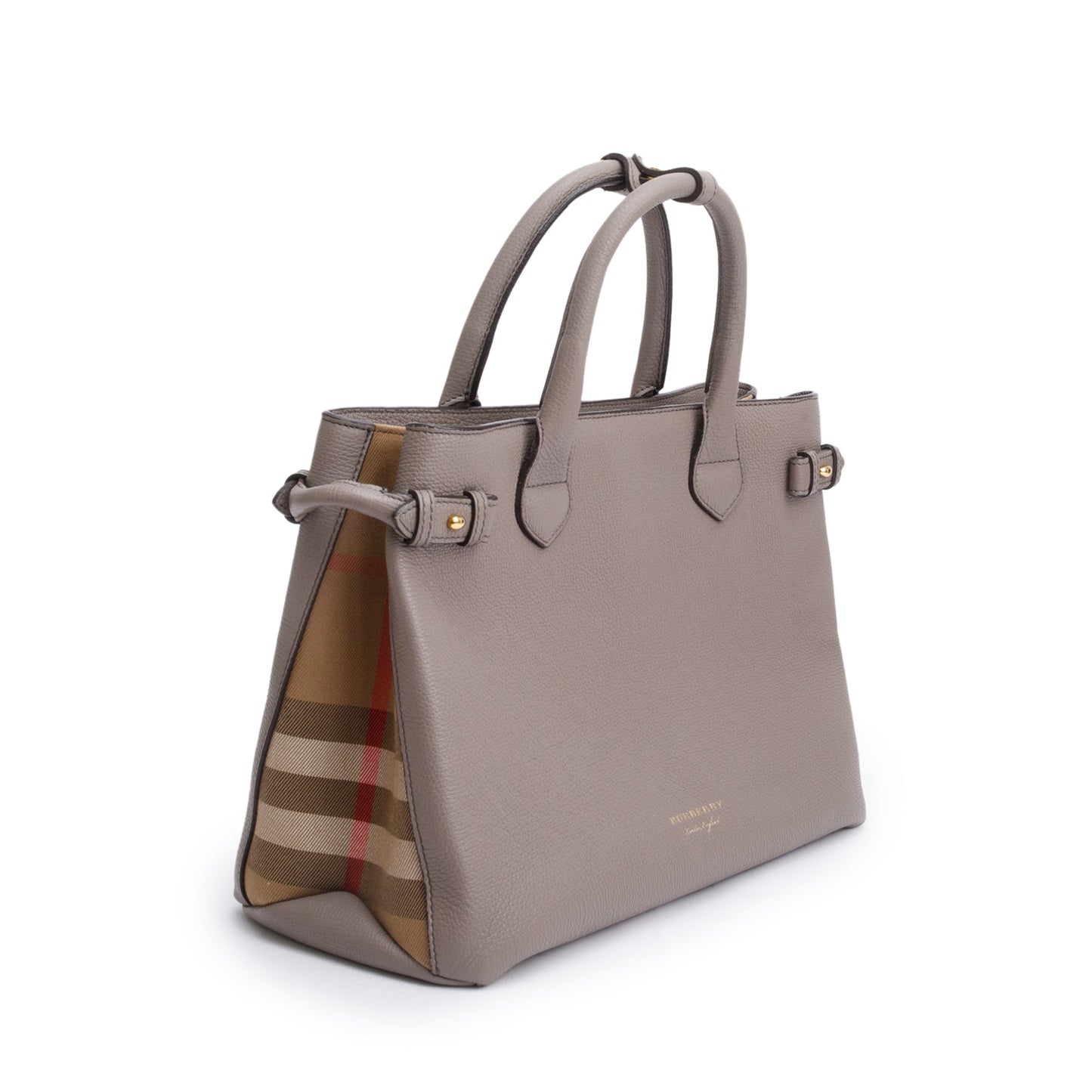 Burberry Grey Calfskin Leather House Check Medium Banner Tote