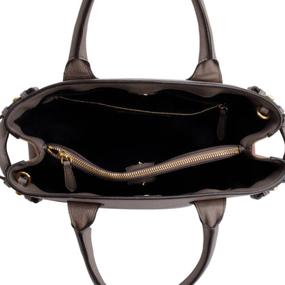 Burberry Grey Calfskin Leather House Check Medium Banner Tote