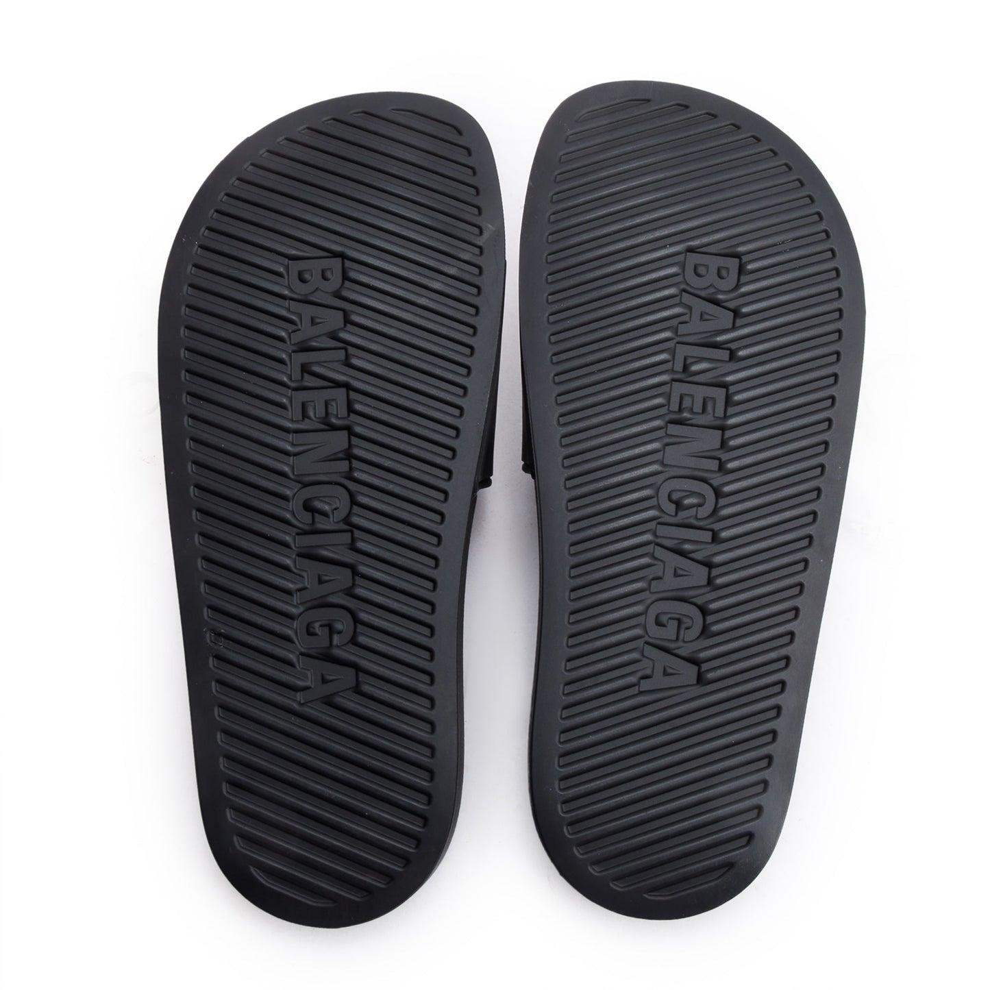 Balenciaga Black Rubber Printed Logo Pool Slide Sandals, Size 37