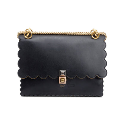 Fendi Black Calfskin Leather Medium Kan I Scallop Shoulder Bag