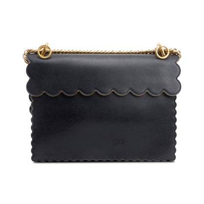 Fendi Black Calfskin Leather Medium Kan I Scallop Shoulder Bag