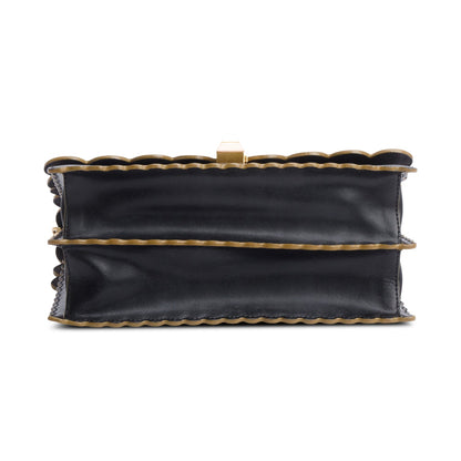 Fendi Black Calfskin Leather Medium Kan I Scallop Shoulder Bag