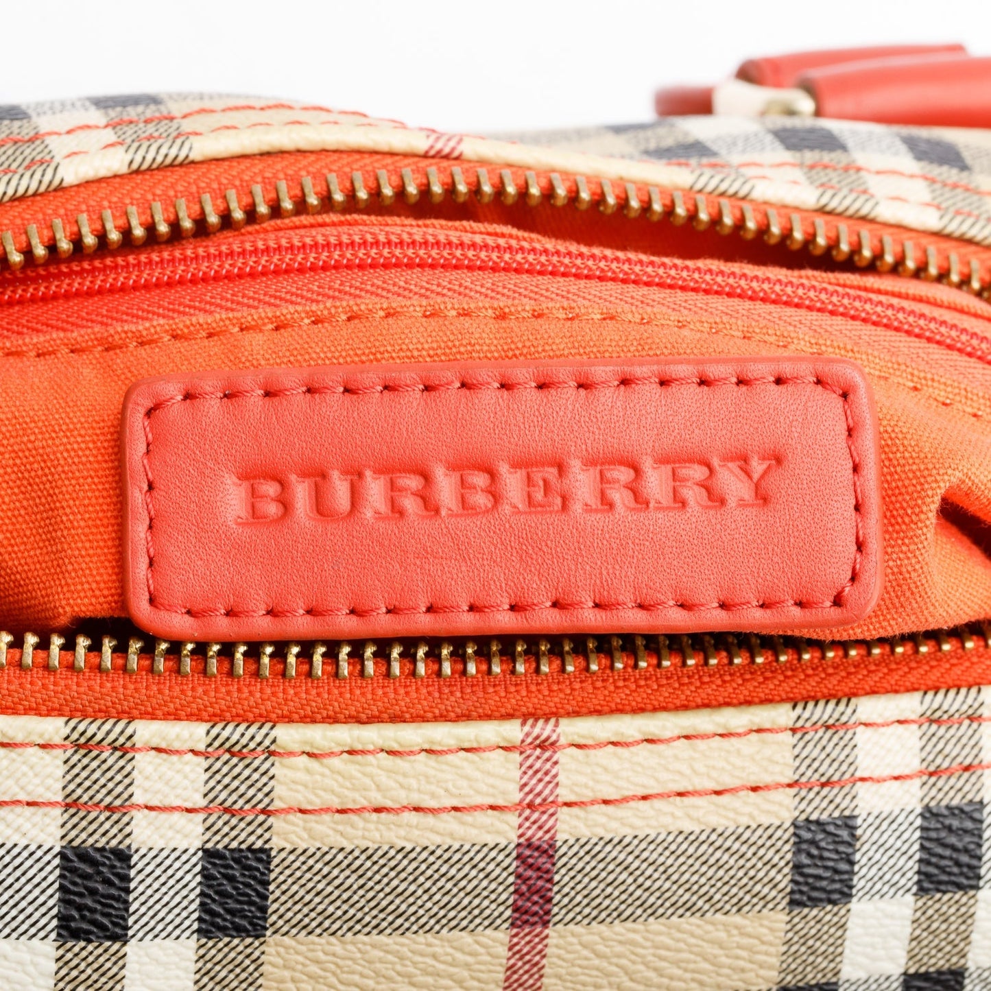 Burberry Orange Leather Haymarket Check  Small Blaze Satchel