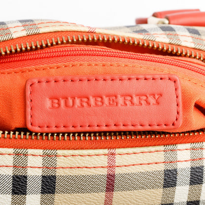 Burberry Orange Leather Haymarket Check  Small Blaze Satchel