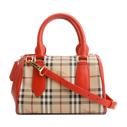 Burberry Orange Leather Haymarket Check  Small Blaze Satchel