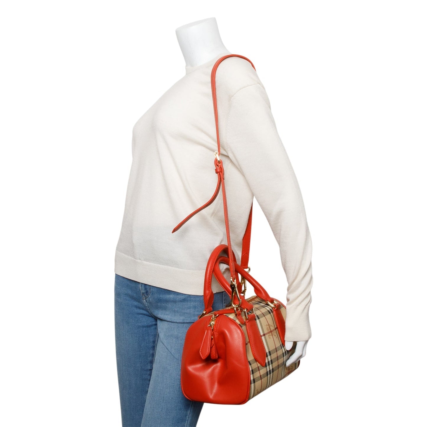 Burberry Orange Leather Haymarket Check  Small Blaze Satchel