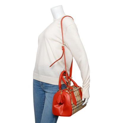 Burberry Orange Leather Haymarket Check  Small Blaze Satchel