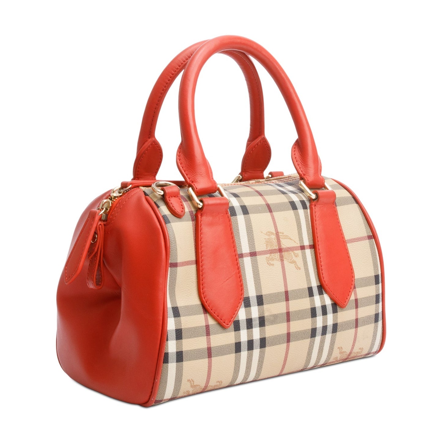 Burberry Orange Leather Haymarket Check  Small Blaze Satchel