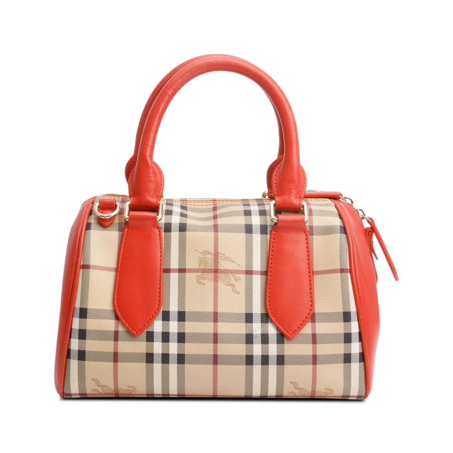 Burberry Orange Leather Haymarket Check  Small Blaze Satchel