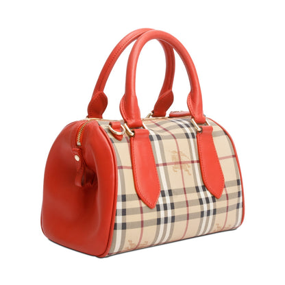 Burberry Orange Leather Haymarket Check  Small Blaze Satchel