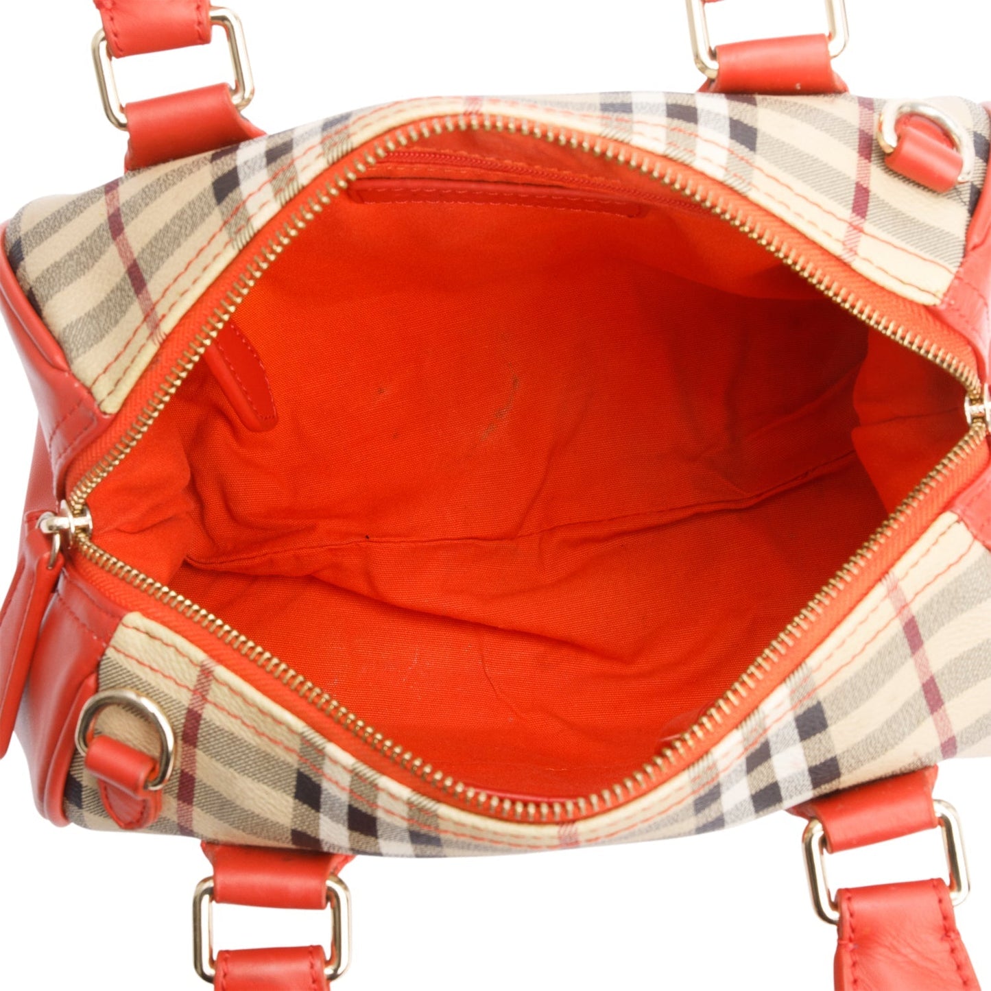 Burberry Orange Leather Haymarket Check  Small Blaze Satchel