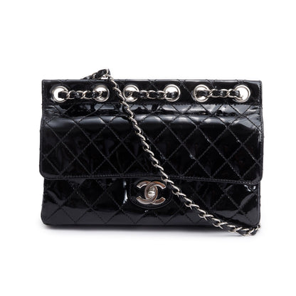 Chanel Black Quilted Patent Leather Chain Through Flap Bag