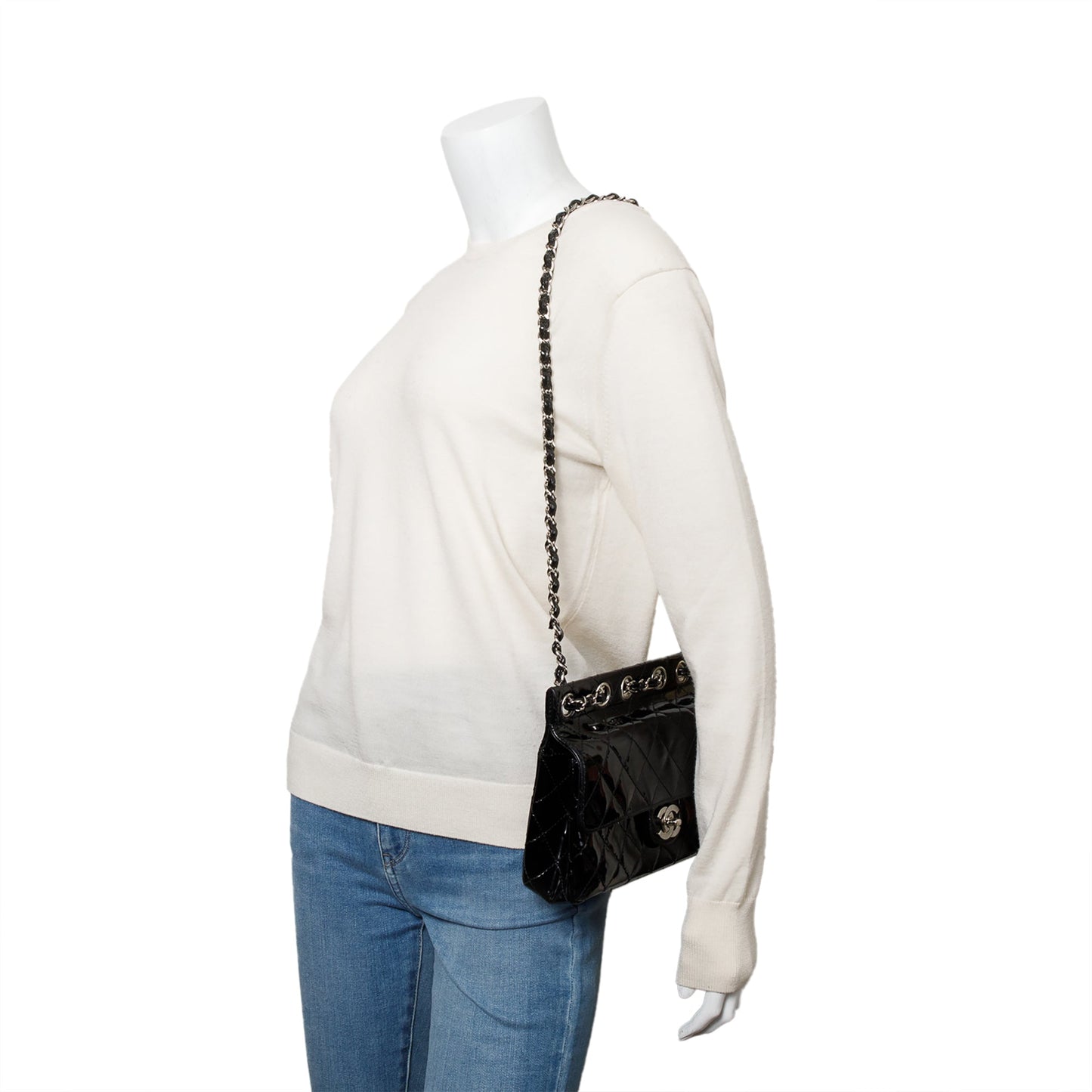 Chanel Black Quilted Patent Leather Chain Through Flap Bag