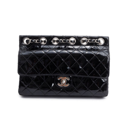 Chanel Black Quilted Patent Leather Chain Through Flap Bag