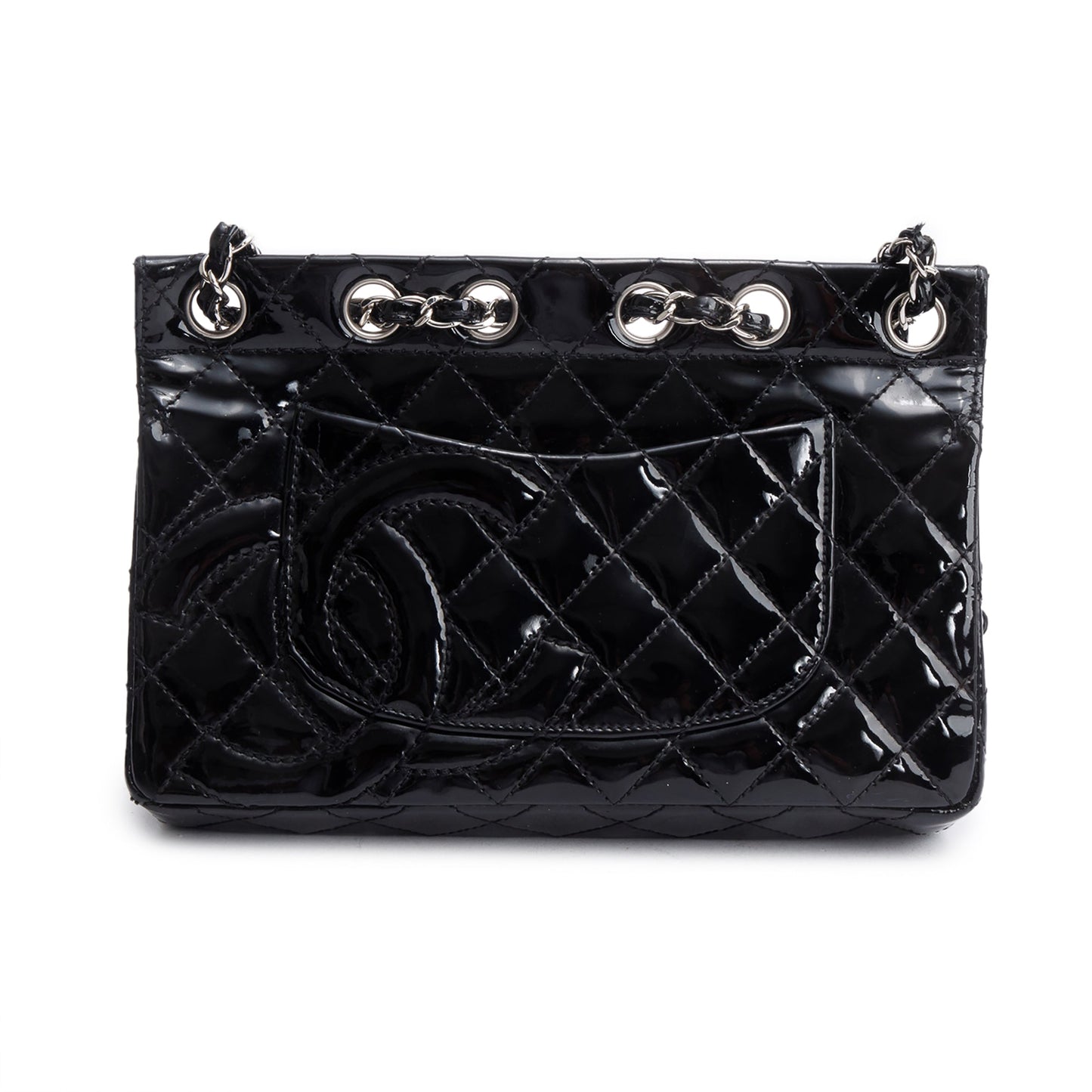 Chanel Black Quilted Patent Leather Chain Through Flap Bag