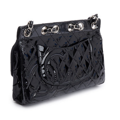 Chanel Black Quilted Patent Leather Chain Through Flap Bag