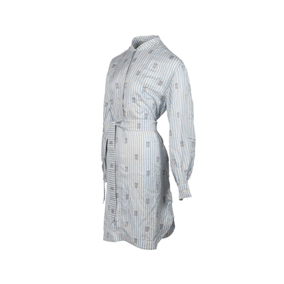 Burberry Size UK8 Logo Shirt Dress Silk Pale Blue