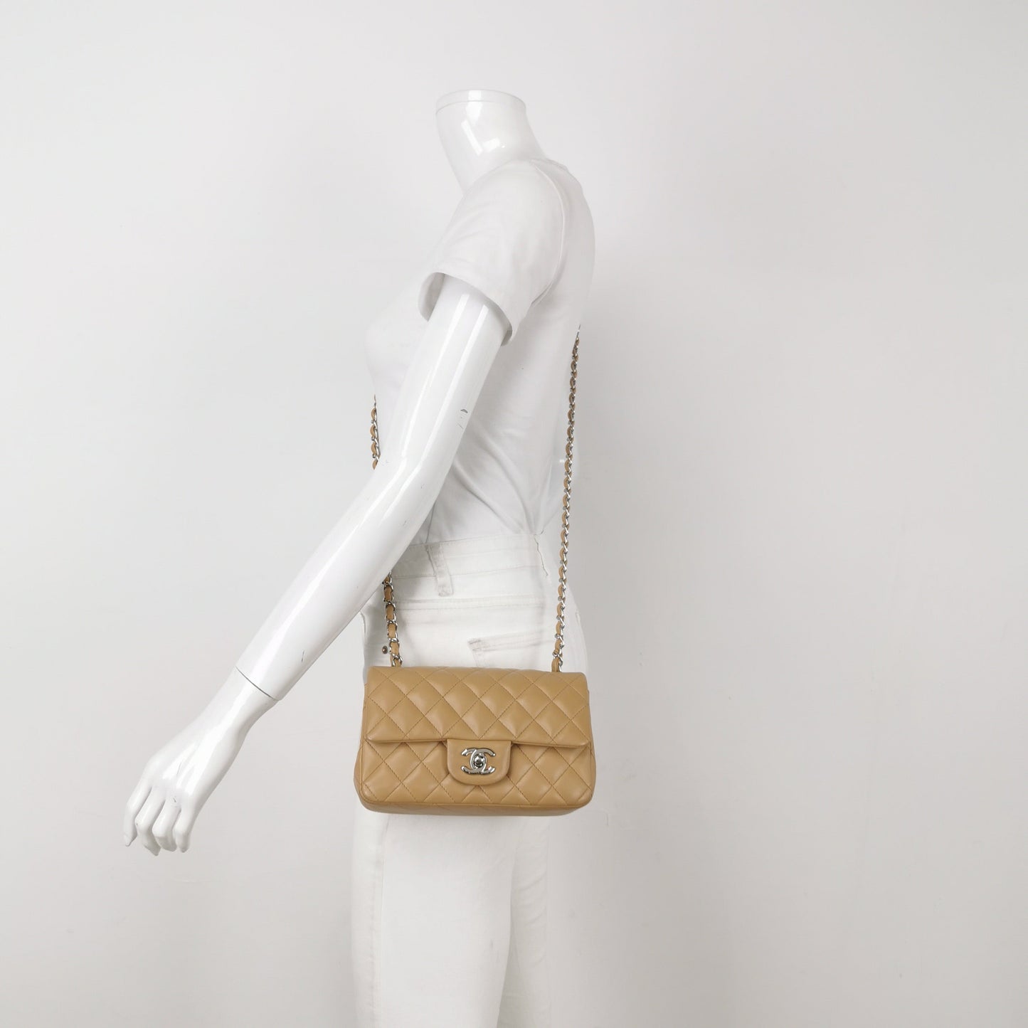 Chanel Classic Flap Rectangular Mini Beige Lambskin Silver Hardware 2018