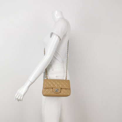 Chanel Classic Flap Rectangular Mini Beige Lambskin Silver Hardware 2018