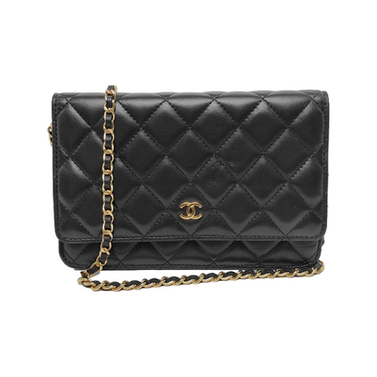 Chanel Wallet on Chain Classic Flap Black Lambskin Leather Gold Hardware