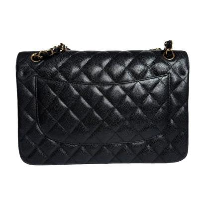 Chanel Classic Flap Jumbo Black Caviar Leather Double Flap with Gold Hardware