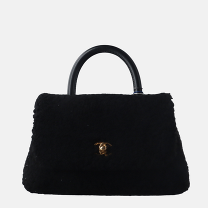 Chanel Coco Handle Small Black Shearling Gold Hardware, 2017