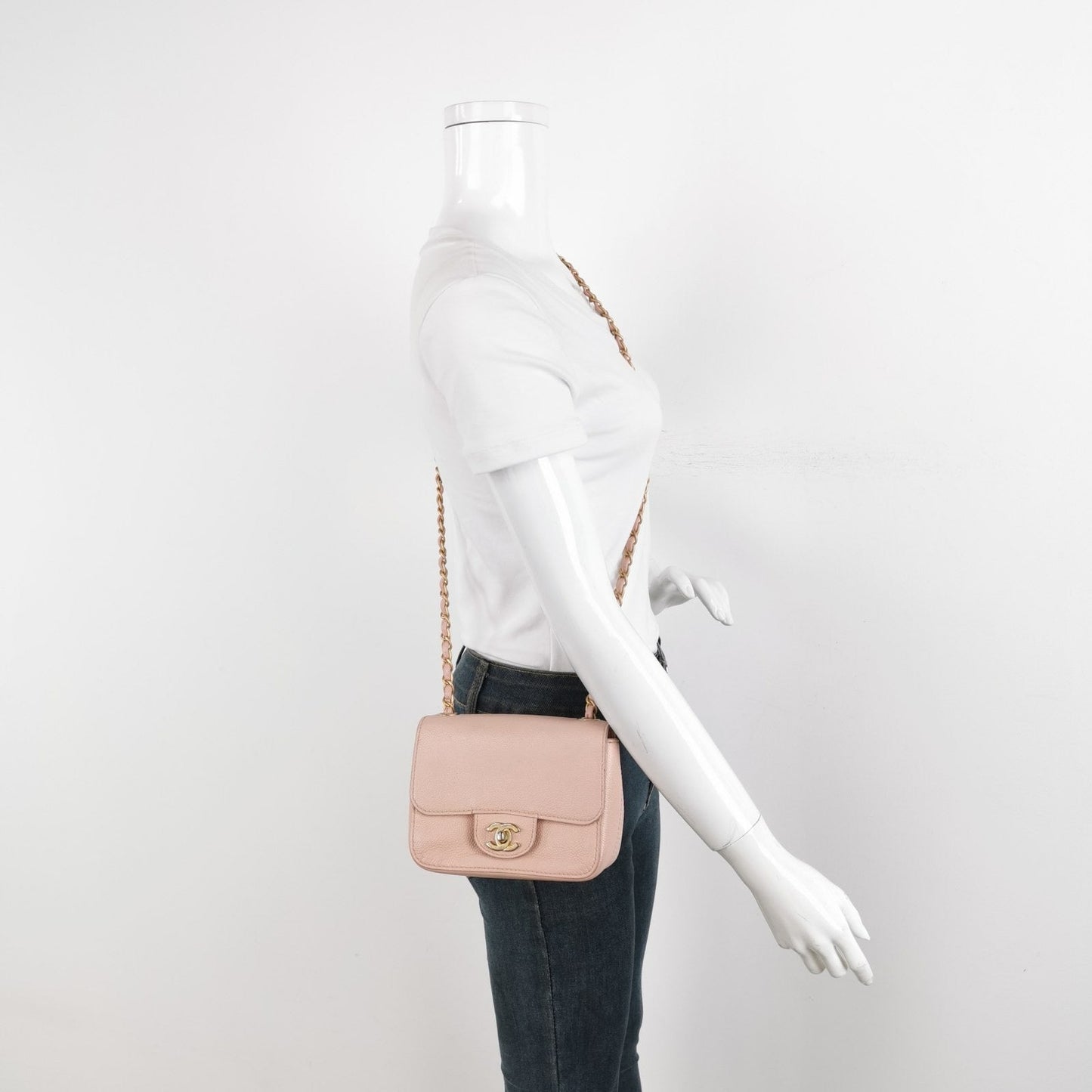 Chanel Mini Square Classic Flap Pink Caviar Leather with Gold-tone Hardware