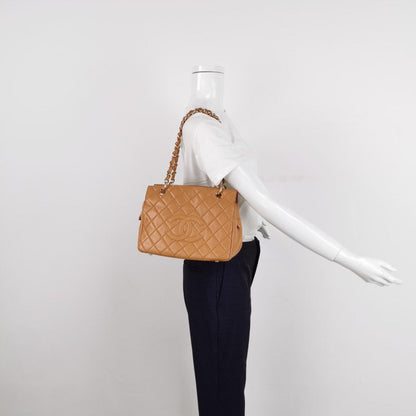 Chanel Petite Shopping Tote PTT 2002 Caramel Caviar Leather Gold-Tone Chain Shopping Bag