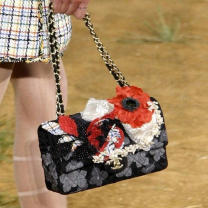 Chanel Classic Flap Medium Runway Limited Edition Floral Lace Grey Cloth, 2010