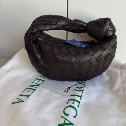 Bottega Veneta Jodie Mini Fondant Dark Chocolate Brown Lambskin Leather Clutch Bag